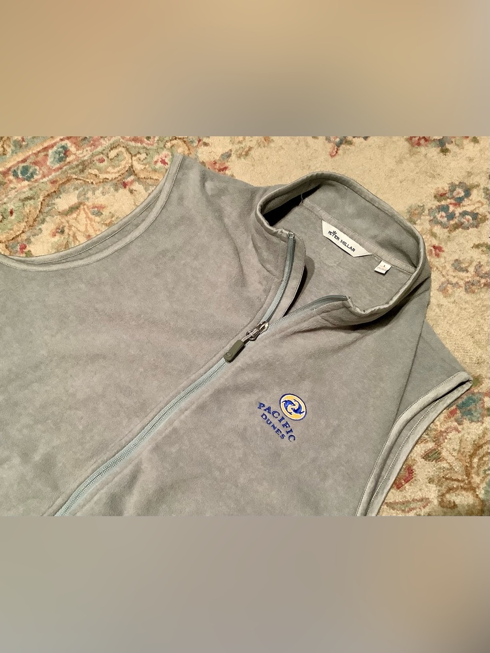 Peter Millar Gray Zip Fleece Vest w/ Pacific Dunes logo - Sz L - EUC